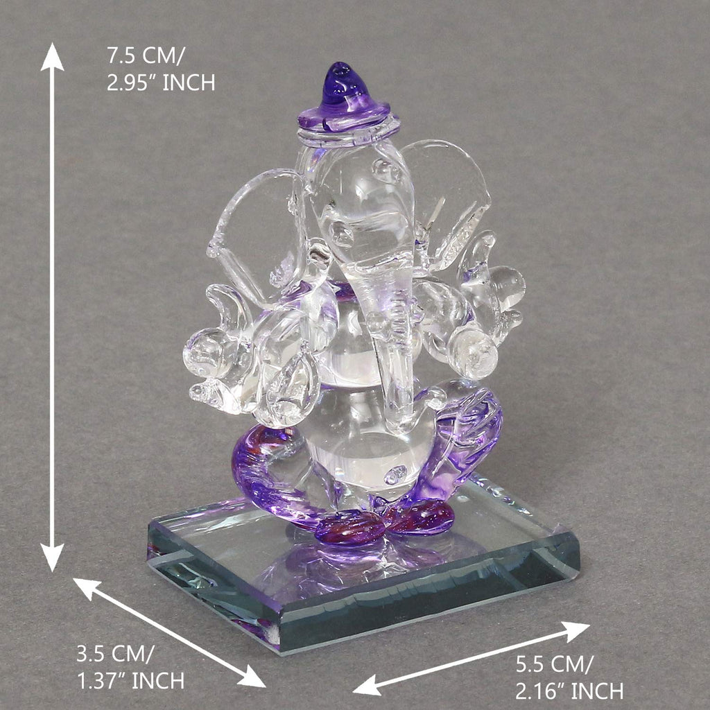 Ecraftindia Purple and Transparent Double Sided Crystal Car Ganesha Showpiece