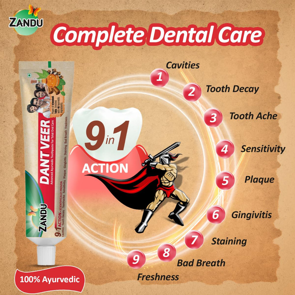 Zandu Dantveer, 200g, USAâ€™s 1st Ayurvedic toothpaste with Irimedadi oil | Scientifically proven formula |Fights 9 dental problems