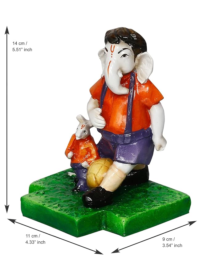 Ecraftindia Handcrafted Polyresin Lord Ganesha Idol Playing Football With Mushak Statue for Sports Enthusiasts and Ganesha Devotees