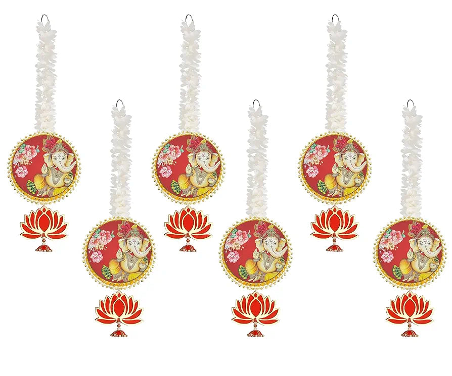 Handmade Artificial Ganesh Ji Decorative Hanging with Lotus & Garland Set of 6