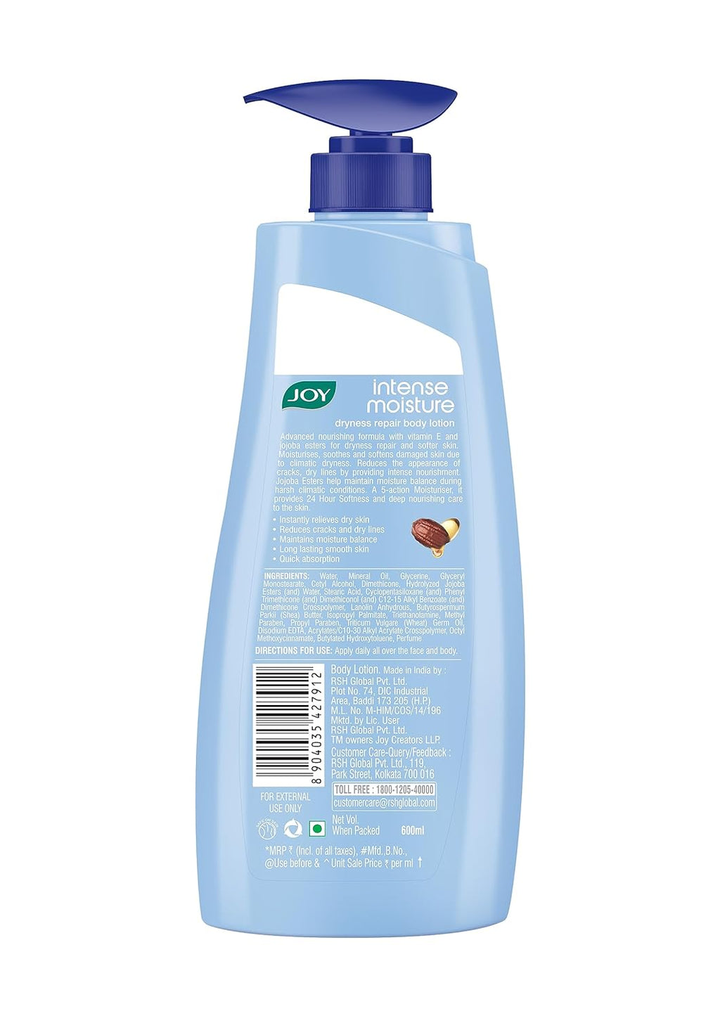 Joy Intense Moisture Winter Body Lotion 600ml | With Shea Butter, Jojoba & Vitamin E | For Normal to Dry Skin | Dryness Repair & 24 Hour Softness | Non Sticky & Non Greasy