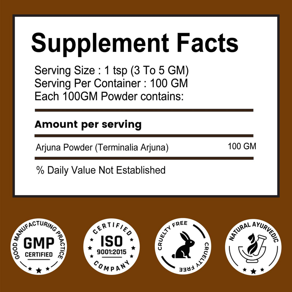 Organic Arjuna Bark Powder 100 g | Supports Healthy Heart Functions | Arjun Ki Chaal Powder Promotes Healthy Metabolism (Pack of 1)