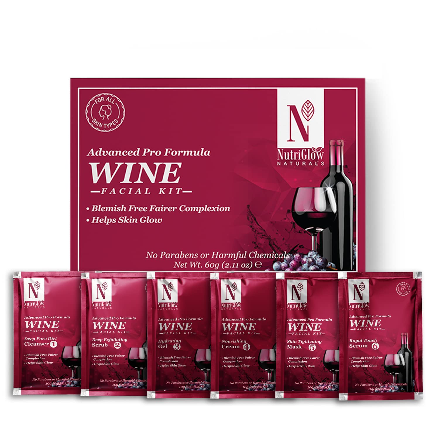 NutriGlow NATURAL'S Advanced Pro Formula Wine Facial Cleanup Kit - 60 gms
