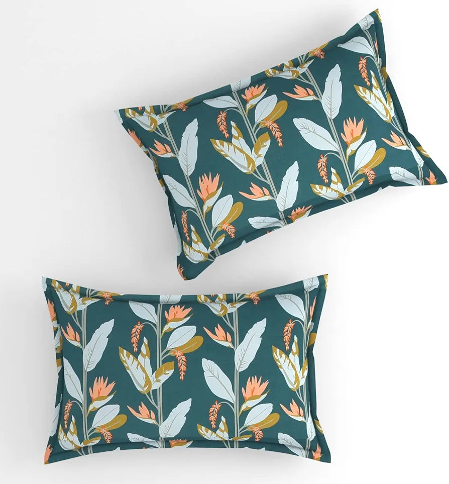The Home Style Supersoft Cotton King Size Printed Flat Double Bedsheet with 2 Pillow Cover 300 TC Forest Green
