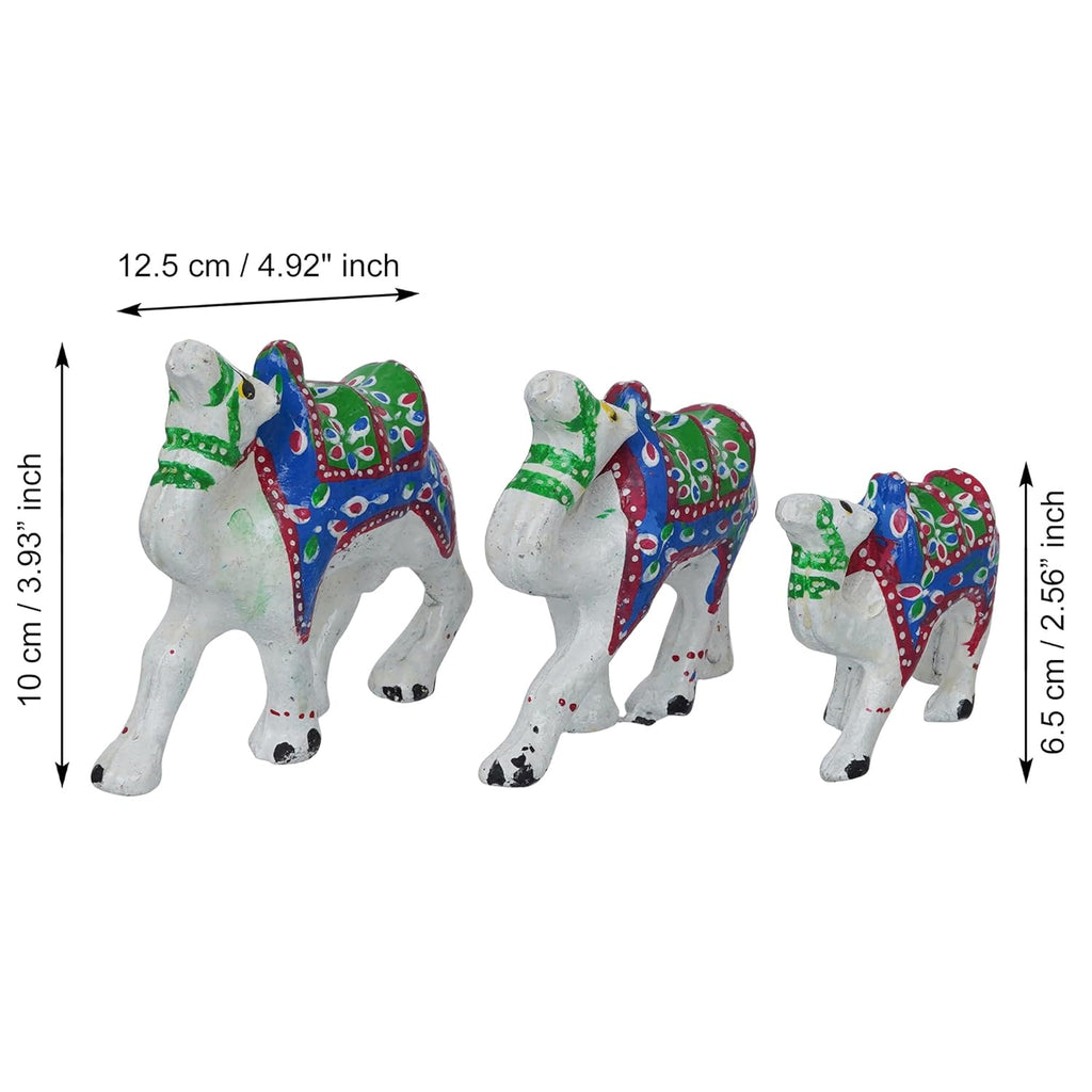 Ecraftindia Handcrafted Multicolor Set of 3 Camel Statues Animal Figurines Decorative Showpieces