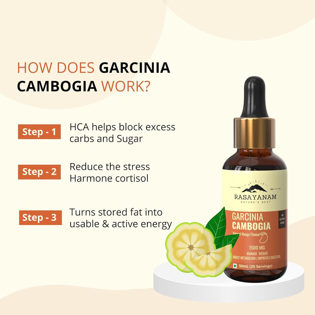 Rasayanam Garcinia Cambogia 1500mg (50 ml mango flavor) | Advance Keto weight loss & fat burn supplement for men & women | Stronger Than Pills & Capsules (80% HCA) | 4X Concentrated Liquid formulation