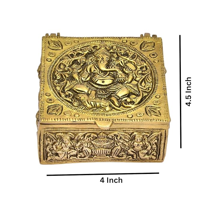 The Advitya Brass Ganesha Idol Multipurpose Decorative Storage Box | Pooja Temple, Home Decor
