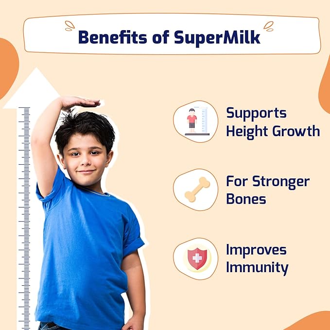 Gritzo SuperMilk Height+ (7-12y Boys) 10g Protein Powder Double Chocolate - 400 gms