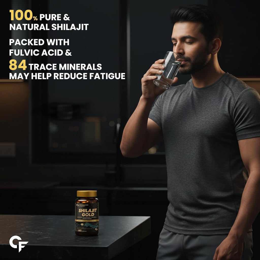 Carbamide Forte Shilajit Gold Capsules For Men With Pure Shilajit Swarna Bhasma,Gokshura,Ashwagandha | Himalayan Shilajiit For Men | Shilajeet Gold Original | Shilajeet Capsule | 60 Veg Capsules