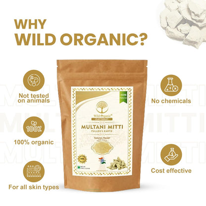 Wild Organic 100% Natural Multani Mitti Fuller Earth Powder - 100 gms
