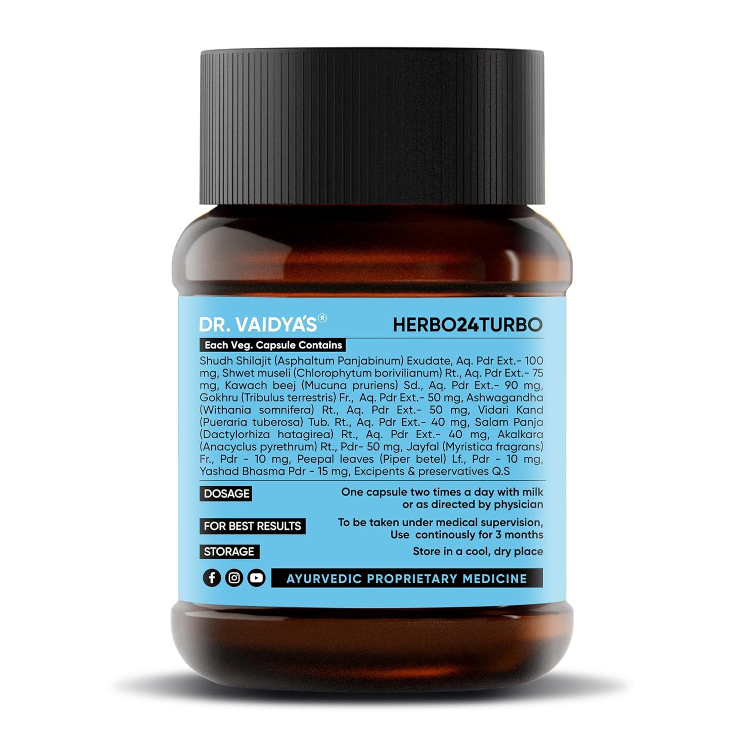 Dr. Vaidyaâ€™s Herbo24Turbo Capsules | Supports Vitality | For Strength, Stamina & Power | Shuddha Shilajit, Safed Musli | Sugar Free | Pure Ayurvedic Extracts | 30 capsules