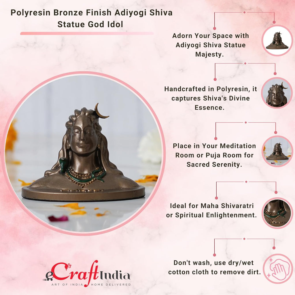 Ecraftindia Handcrafted Polyresin Bronze Adiyogi Shiva Statue | Hindu God Idol
