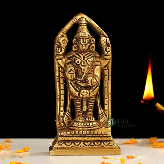 Indicast Brass Tirupati Balaji Idol Murti of Shree Venkateswara Sculpture for Home Decor - Height 11 Cms