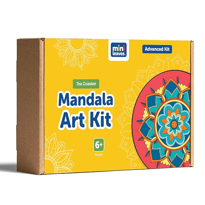Mini Leaves Wooden Mandala Painting Kit Tea Coaster Art and Craft Kit With Wooden Stand- Advance Level | Set of 4