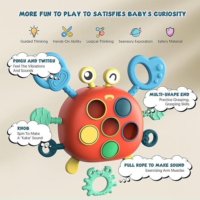 Kidology Baby Montessori Sensory Toys Silicone Pull String Crab Toy