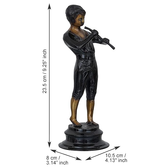 Ecraftindia Brown & Golden Man Playing Musical Instrument Antique Finish Handcrafted Decorative Brass Showpiece