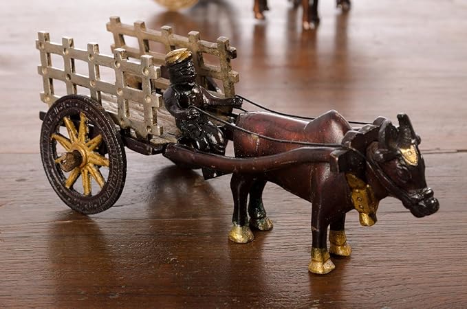 Ecraftindia Antique Finish Open Bullock Cart Brass Showpiece | Brown