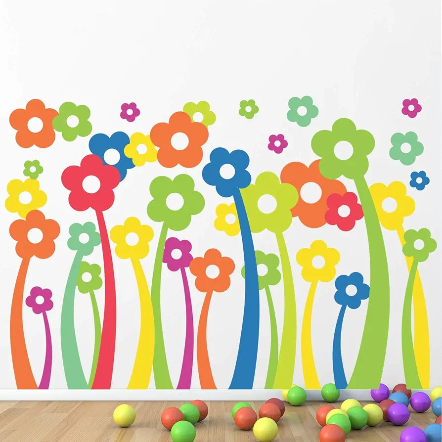 StickMe Colourful Flowers Wall Sticker Kids Baby Nursery Vinyl Mural Decal Multi-Colour Decor-Peel And Stick