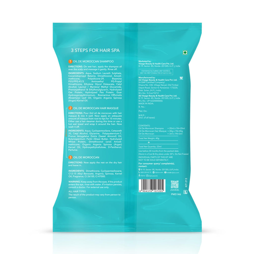 O3+ Oil De Moroccan Hair Spa Kit With Argan Oil Hair Mask For All Hair Type | 40gm+23ml