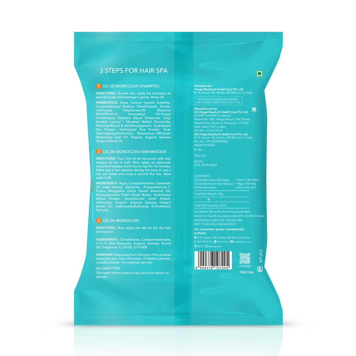 O3+ Oil De Moroccan Hair Spa Kit With Argan Oil Hair Mask For All Hair Type | 40gm+23ml