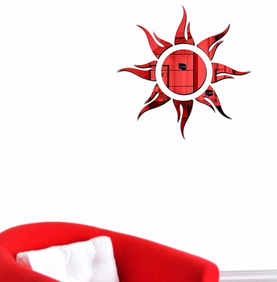 Bikri Kendra Sun Red Mirror Stickers for Wall, Acrylic Mirror Wall Decor Sticker Model 3
