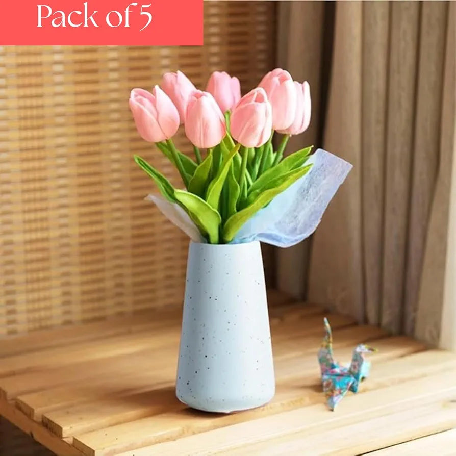 5 Pcs Artificial Tulip Lily Flowers Bunch Faux Pink Fabric Flowers