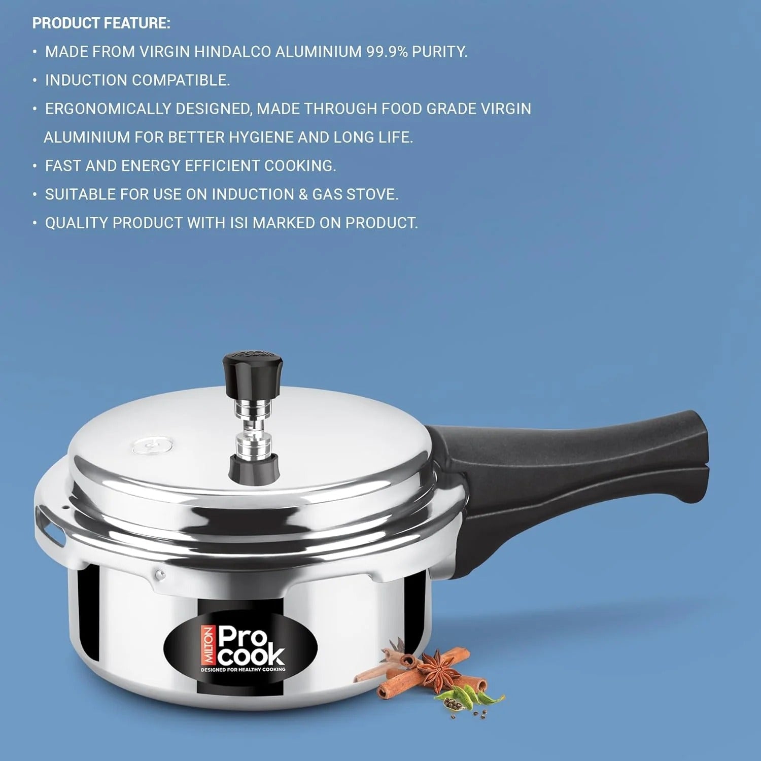 Milton ProCook Aluminium Outer Lid Induction Bottom Pressure Cooker - 2L