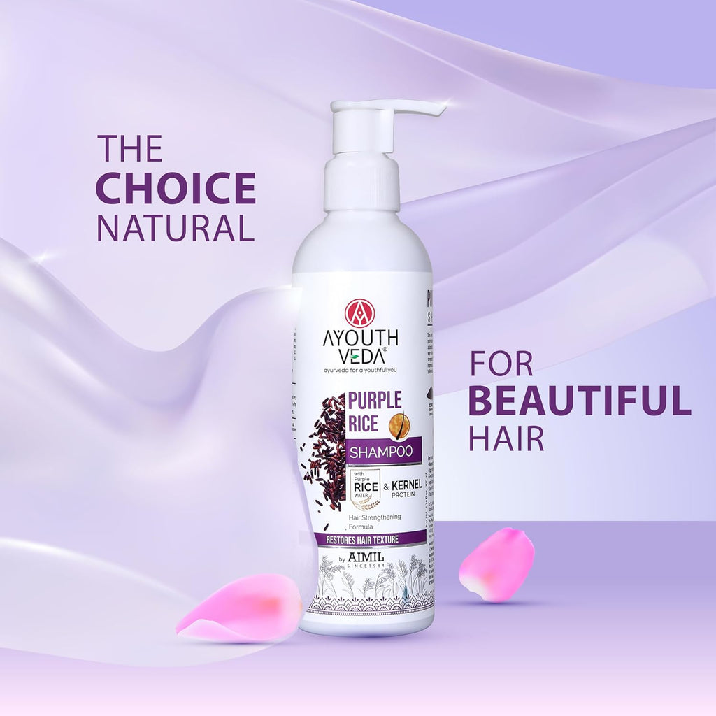 Ayouthveda Purple Rice Water & Kernel Protein Shampoo | With the Goodness of Betel Leaves & Guava Leaves | For Damage & Frizzy Hair | Helps To Restore Hair Texture (Pack of 1; 200ml)