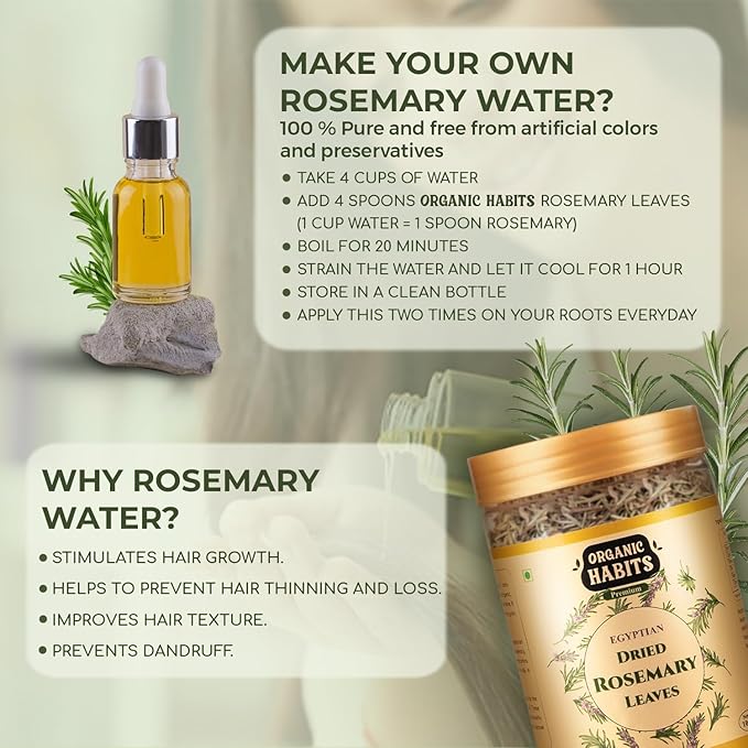 Organic Habits Rosemary Leaves | Egyptian Dried | for Seasoning, Tea & Hair - 100 Gms