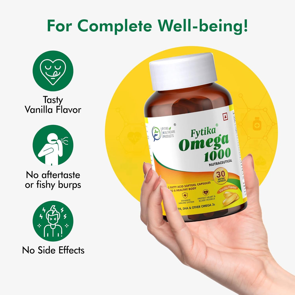 Fytika Omega 1000-30 Softgels (pack of 1) | Fish Oil Omega3 1000 mg| Omega3 fatty acids,EPA & DHA| For Heart, Brain, Joint & Muscle Support| Omega 3 Capsule For Men & Women