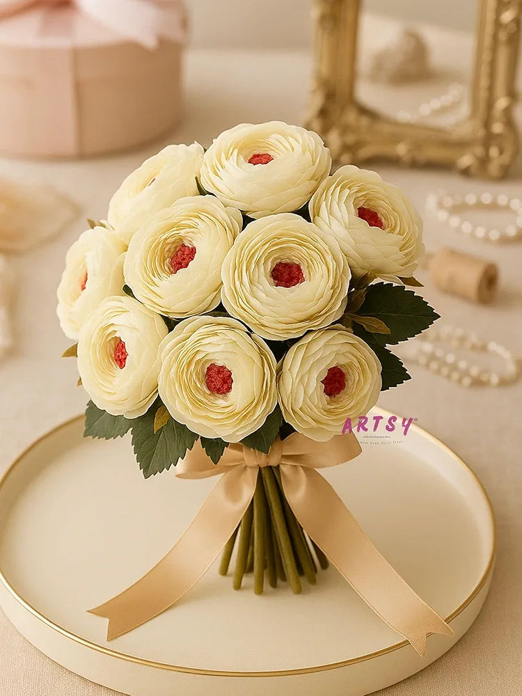 Artificial Flowers for Home Decoration Dry Peony Rose Flower Bunch Without Vase White