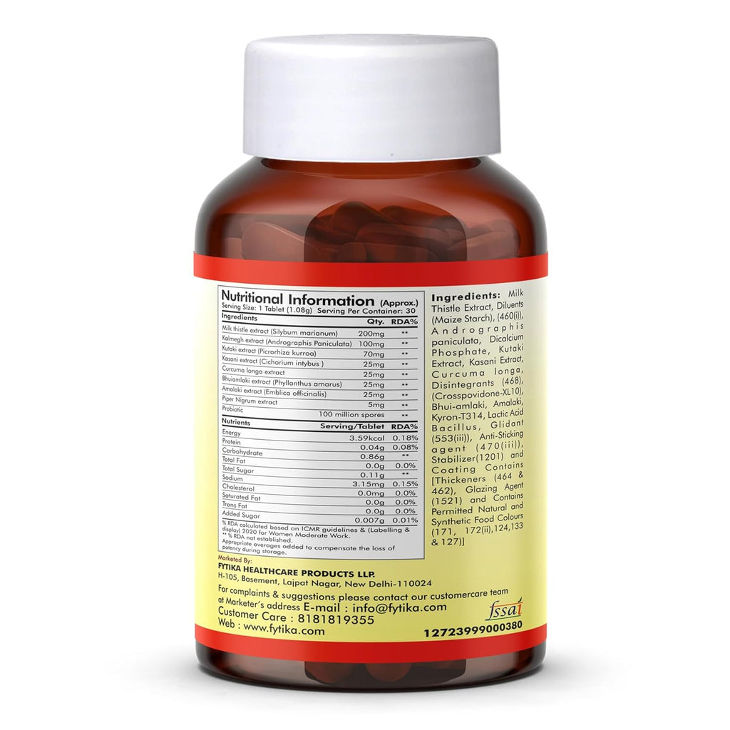 Fytika Fit Liver - 30 Tablets | Liver Detox Supplement | Liver Detox with Milk Thistle, Kalmegh, Kutaki, Kasani, Haldi | For Men & Women