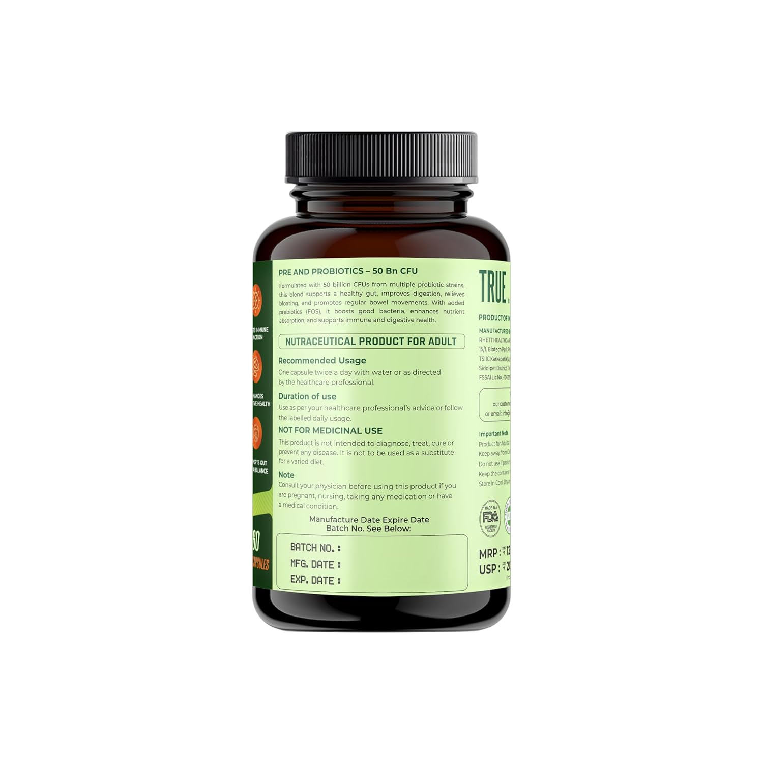 NATURALTEIN Advanced Probiotics & Prebiotics â€“ 50 Billion CFU | 60 Veg Capsules | Supports Gut Flora Balance, Digestion, Immunity & Nutrient Absorption | 9 Strain Probiotic Formula