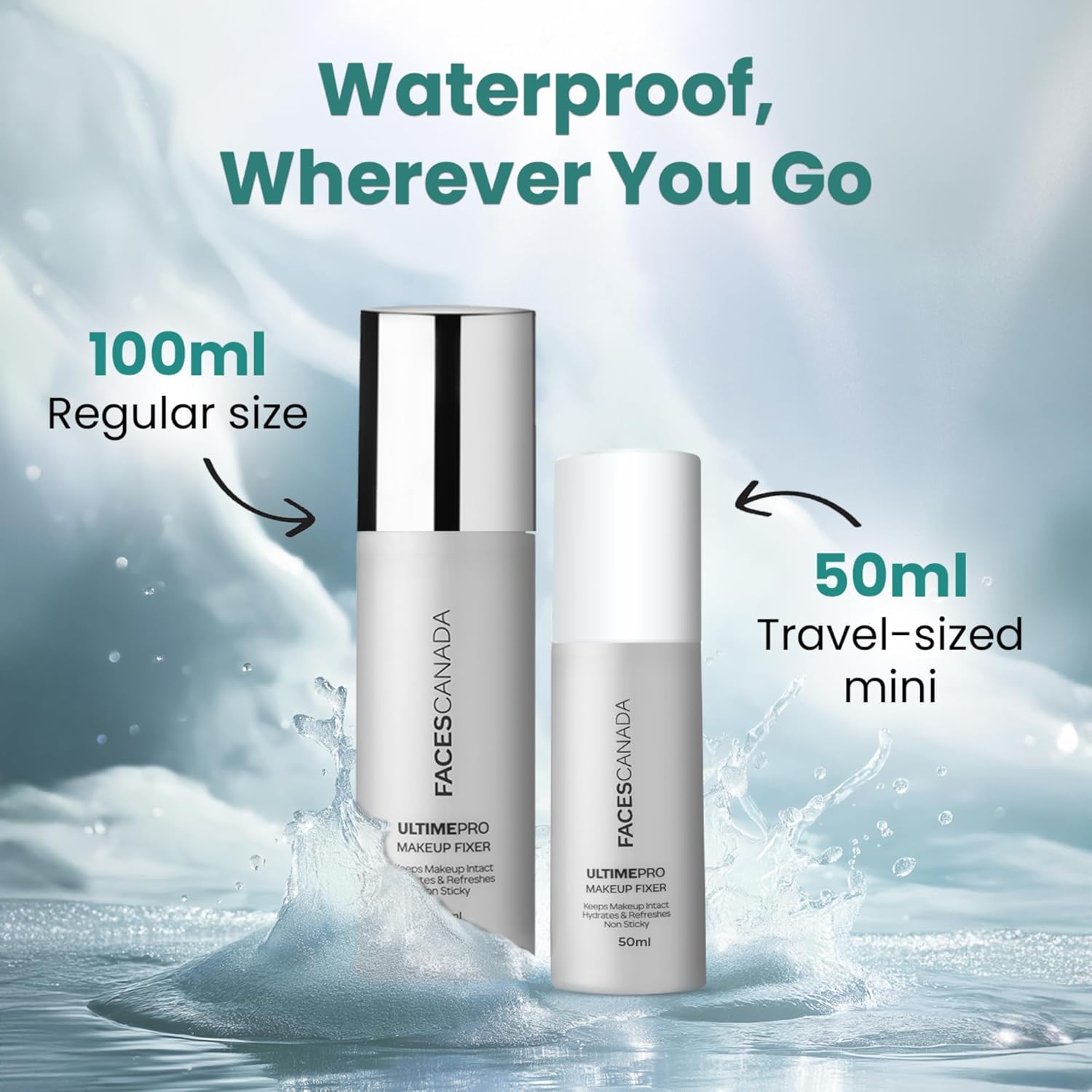 FACES CANADA Ultime Pro Makeup Fixer, 100 ml | Long Lasting Makeup Setting Spray | Keeps Makeup Intact | Hydrates, Soothes & Refreshes Skin | Hyaluronic Acid & Vitamin E Enriched | No Alcohol