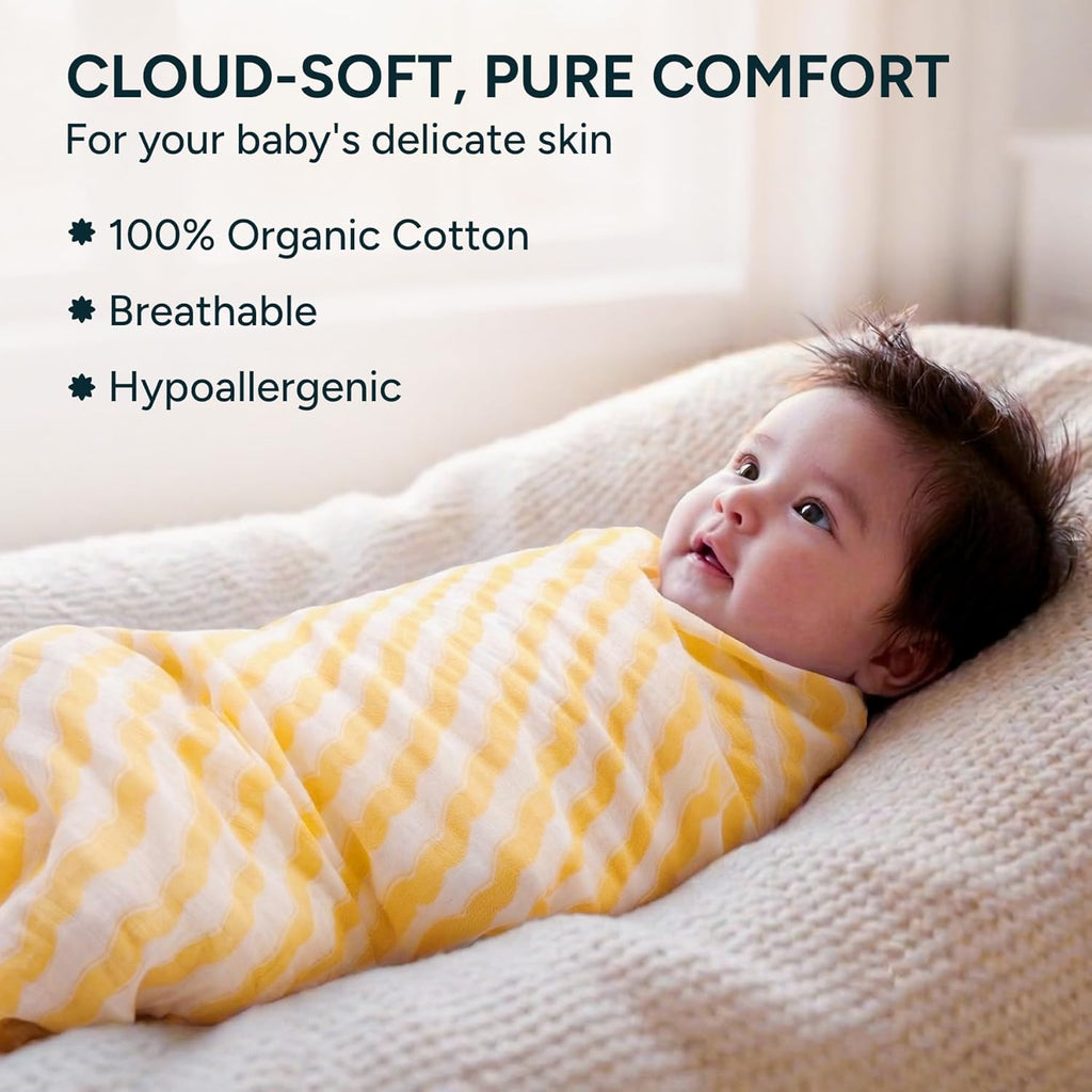 NINTARABABY Extra-Large Swaddle - 100% Organic Premium Muslin Cotton, 47" x 47" (119 cm x 119 cm), Ultra-Soft, Breathable & Lightweight, Multipurpose, Hypoallergenic, Gift for Newborn Girls