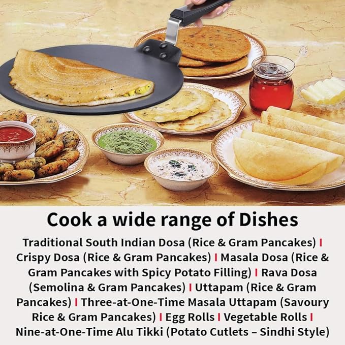 Hawkins Futura Nonstick Dosa Tava, Diameter 33 cm, Thickness 4.88 mm (Black)