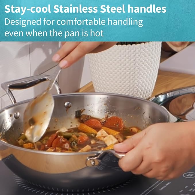 Hawkins Pro 3.5 Litre Deep-Fry Pan, Triply Stainless Steel Kadhai with Stainless Steel Handles and Stainless Steel Lid, Silver