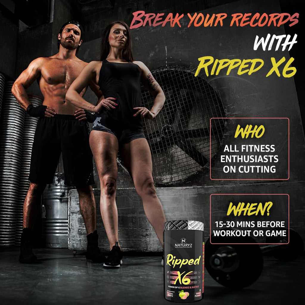 Naturyz Ripped X6 Pre Workout With Highest 24 Nutrients For Extreme Pump,Power,Endurance,Energy,Focus, For Fitness Enthusiasts,Athletes & Bodybuilders- 400 grams (Guava Flavour) - Powder, 1 count