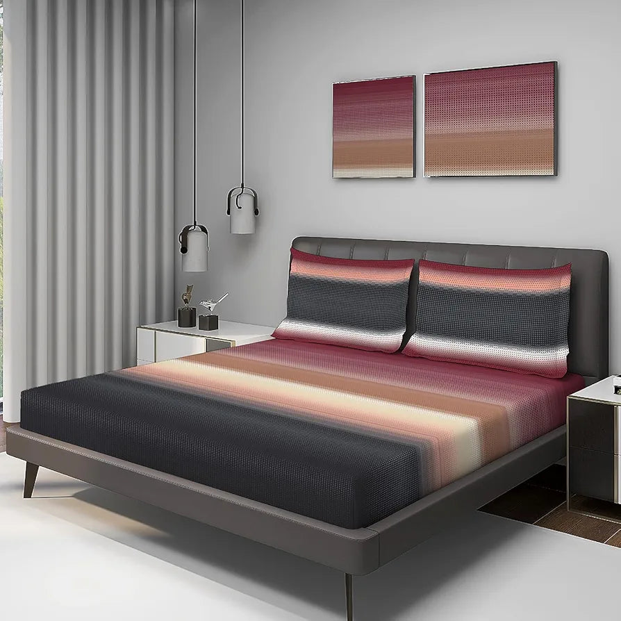 Layers Durathread Bedsheet Set for All Seasons Lightweight Moisture Absorbent 225 CVC King Size Multicolor Stripes