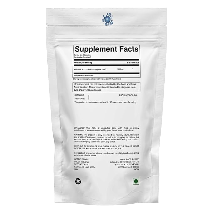Folius Labs Ultra High Purity Hyaluronic Acid Capsules 500mg (Trial Pack) - 14 caps