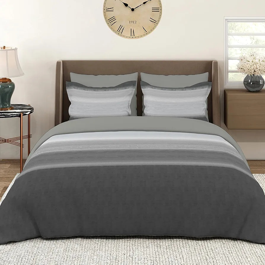 Layers Duracount Bedsheet Set for All Seasons Lightweight 225 CVC King Size Gray Stripped