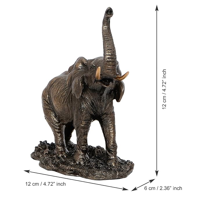 Ecraftindia Handcrafted Polyresin and Bronze Trunk Up Elephant Statue Animal Figurine Decorative Showpiece