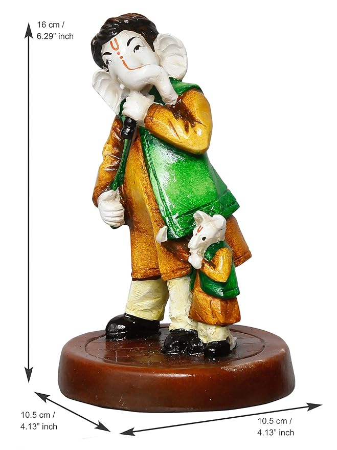 Ecraftindia Handcrafted Polyresin Lord Ganesha Idol Singing With Mushak Statue Decorative Showpiece Perfect for Music Lovers