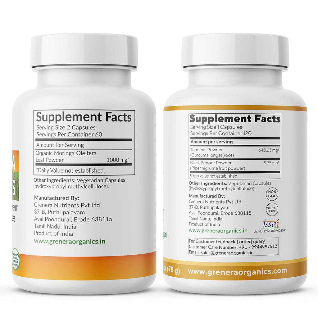 Grenera Moringa and Turmeric Capsules Combo