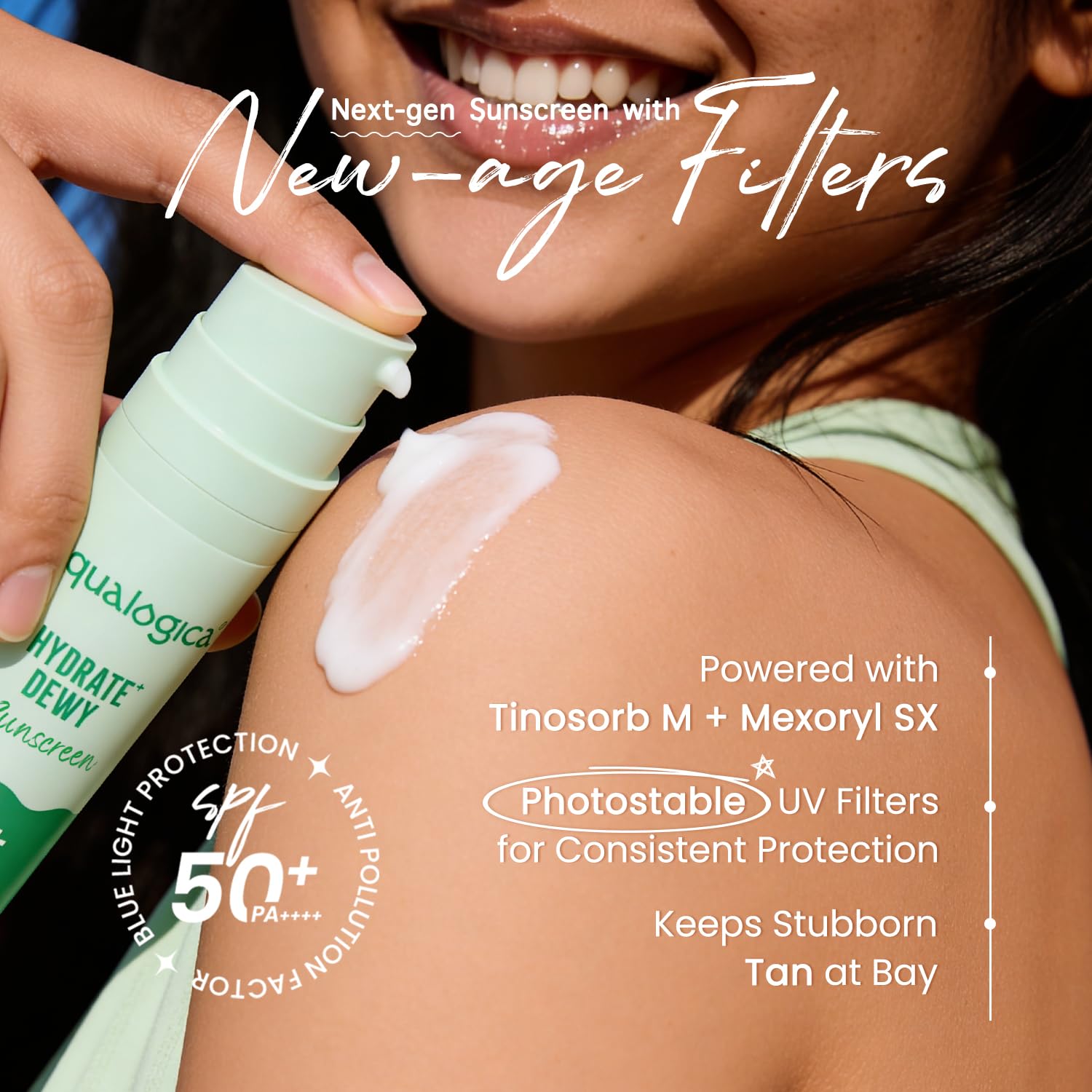 Aqualogica Hydrate+ Dewy Sunscreen SPF 50 PA+++ 50g | UVA/B & Blue Light Protection for Men & Women | For Oily, Combination & Dry Skin | Fragrance-Free