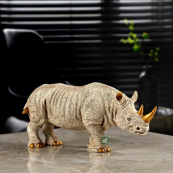Indicast Resin 12" Inch One Horned Rhinoceros Showpiece Table Accent Collectible Figurines for Home Interior Decor