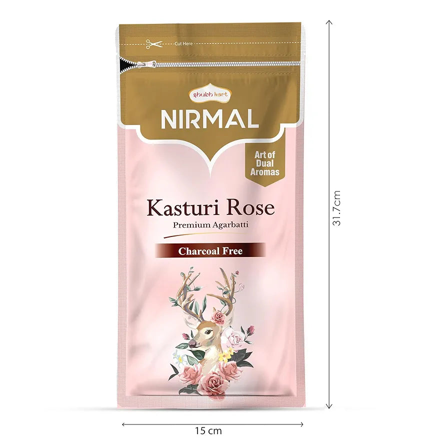 Shubhkart Nirmal Kasturi Rose Premium Agarbatti Stick Agarbatti Zipper Long Sticks Charcoal Free Premium Dual Aroma Kasturi and Rose Fragrance