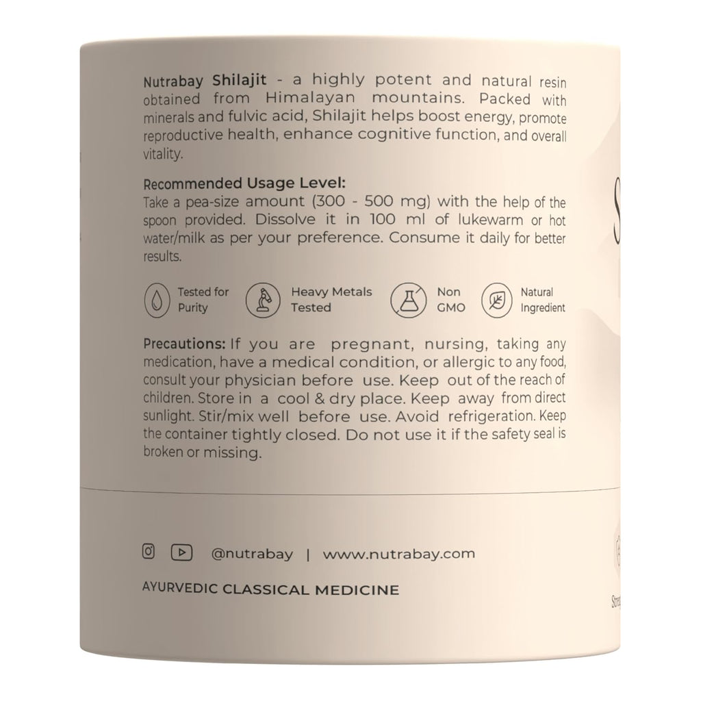 Nutrabay Shudh Himalayan Shilajit Resin from High Altitude â€“ Extracted Using Water â€“ Strength, Stamina & Power â€“ Premium Ayurvedic Supplement â€“ 20g