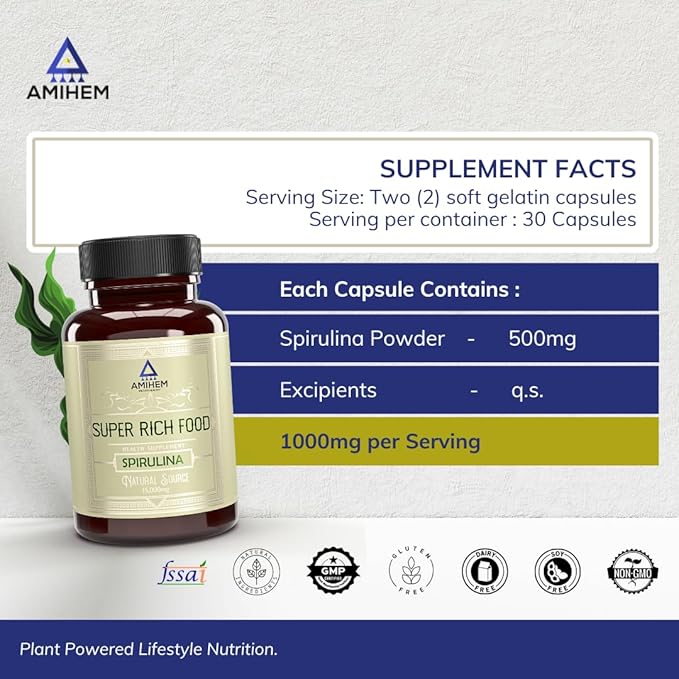 Amihem Spirulina Capsules- 30 Capsules (Pack of 2)