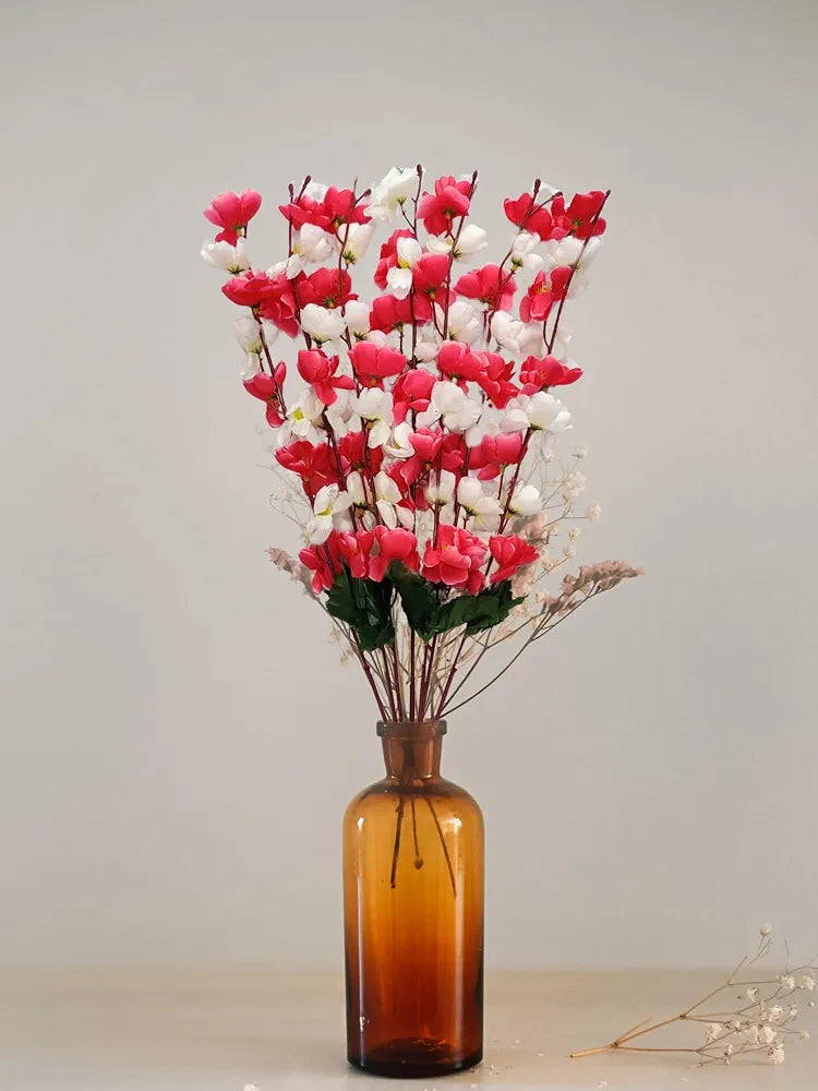 Artificial Flowers Bunch Cherry Blossom Ideal for vase Without vase Maroon Mix 55 cm Height Fabric